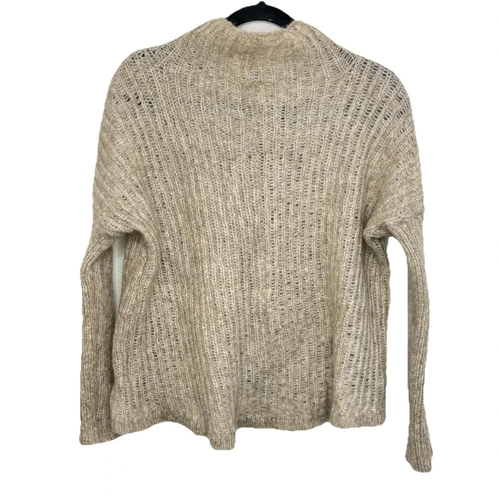 Eileen Fisher Open Knit‎ Mohair Turtleneck Mock Neck Hi Low Oatmeal Sweater Sz L